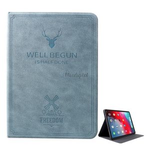 Tok álló, bőr (FLIP, oldalra nyíló, szilikon belső, asztali tartó funkció, szarvas minta) VILÁGOSKÉK Apple IPAD Pro 11 (2018)