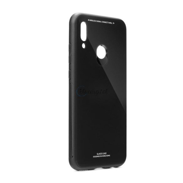 Műanyag telefonvédő (közepesen ütésálló, üveg hátlap) FEKETE Huawei P Smart (2019)