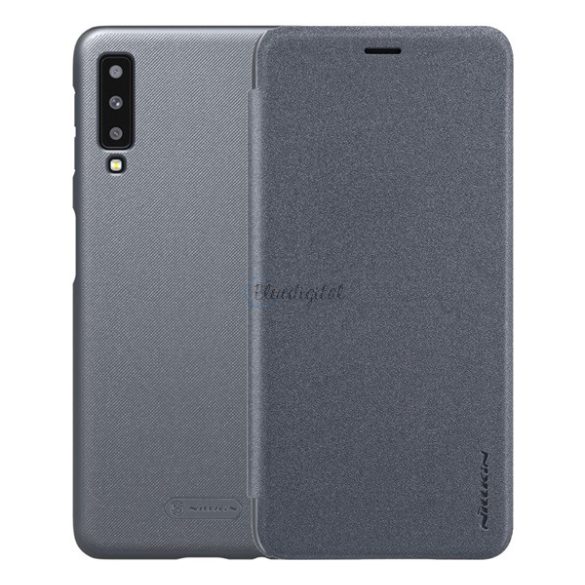 NILLKIN SPARKLE műanyag telefonvédő (mikroszálas bőr hatású FLIP, oldalra nyíló) FEKETE Samsung Galaxy A7 (2018) SM-A750F