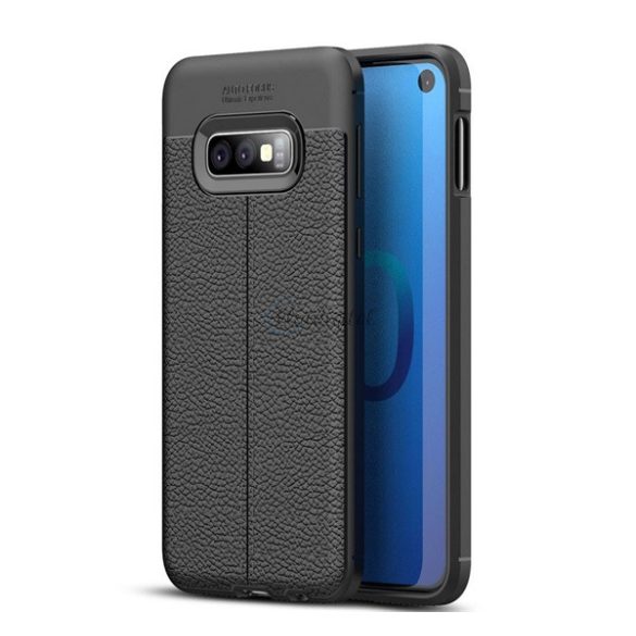 Szilikon telefonvédő (közepesen ütésálló, bőr hatású, varrás minta) FEKETE Samsung Galaxy S10e (SM-G970)