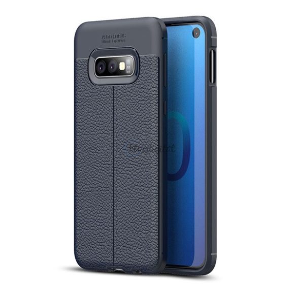 Szilikon telefonvédő (közepesen ütésálló, bőr hatású, varrás minta) SÖTÉTKÉK Samsung Galaxy S10e (SM-G970)