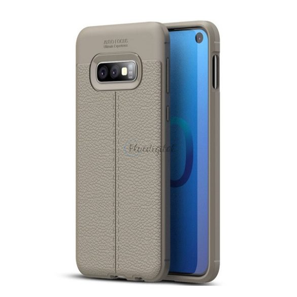 Szilikon telefonvédő (közepesen ütésálló, bőr hatású, varrás minta) SZÜRKE Samsung Galaxy S10e (SM-G970)