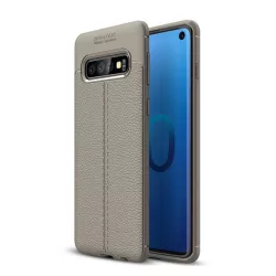   Szilikon telefonvédő (közepesen ütésálló, bőr hatású, varrás minta) SZÜRKE Samsung Galaxy S10 (SM-G973)