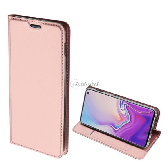 DUX DUCIS SKIN PRO tok álló, bőr hatású (FLIP, oldalra nyíló, bankkártya tartó, asztali tartó funkció) ROZÉARANY Samsung Galaxy S10e (SM-G970)