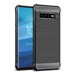   IMAK VEGA szilikon telefonvédő (közepesen ütésálló, légpárnás sarok, szálcsiszolt, karbon minta) FEKETE Samsung Galaxy S10 (SM-G973)