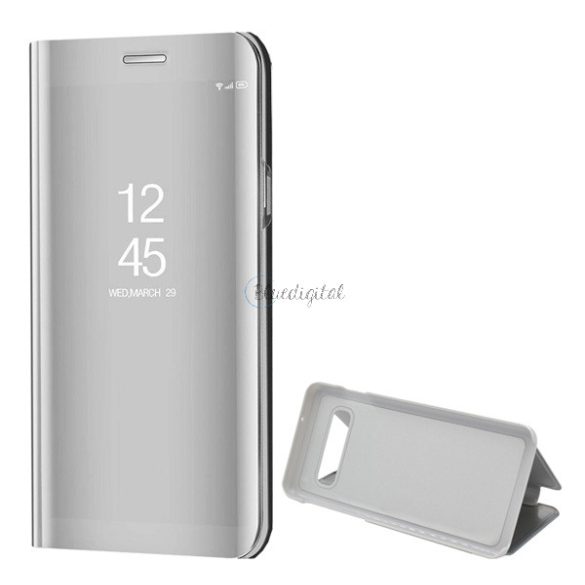 Tok álló (aktív FLIP, oldalra nyíló, asztali tartó funkció, tükrös felület, Mirror View Case) EZÜST Samsung Galaxy S10 (SM-G973)
