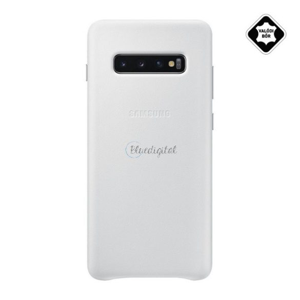 SAMSUNG műanyag telefonvédő (valódi bőr hátlap) FEHÉR Samsung Galaxy S10 Plus (SM-G975)