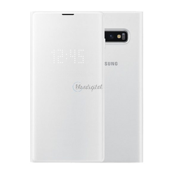 SAMSUNG tok álló (aktív FLIP, oldalra nyíló, bankkártya tartó, LED kijelző, textil minta) FEHÉR Samsung Galaxy S10e (SM-G970)