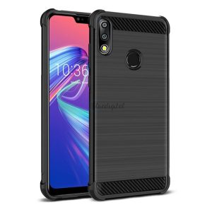 IMAK VEGA szilikon telefonvédő (közepesen ütésálló, légpárnás sarok, szálcsiszolt, karbon minta) FEKETE Asus Zenfone Max Pro (M2) ZB631KL