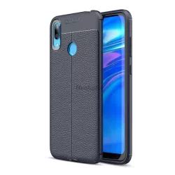   Szilikon telefonvédő (közepesen ütésálló, bőr hatású, varrás minta) SÖTÉTKÉK Huawei Y7 2019 (Y7 Prime 2019)