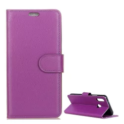   Tok álló, bőr hatású (FLIP, oldalra nyíló, asztali tartó funkció, prémium) LILA Huawei Y7 2019 (Y7 Prime 2019)