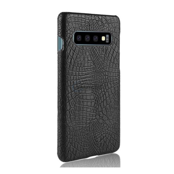 Műanyag telefonvédő (bőr hatású, krokodilbőr minta) FEKETE Samsung Galaxy S10 (SM-G973)