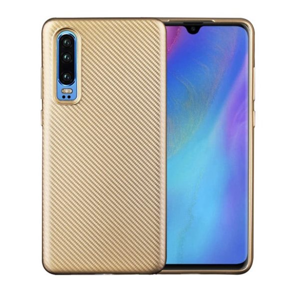 Szilikon telefonvédő (karbon minta) ARANY Huawei P30