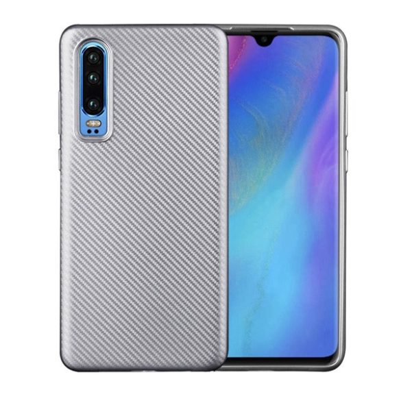 Szilikon telefonvédő (karbon minta) EZÜST Huawei P30