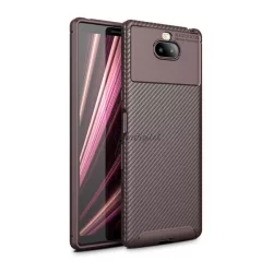   Szilikon telefonvédő (közepesen ütésálló, légpárnás sarok, karbon minta) BARNA Sony Xperia 10 plus (L4213)