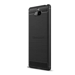   Szilikon telefonvédő (közepesen ütésálló, légpárnás sarok, szálcsiszolt, karbon minta) FEKETE Sony Xperia 10 plus (L4213)