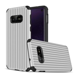 Műanyag telefonvédő (szilikon belső, közepesen ütésálló, csíkos, dombor minta) EZÜST Samsung Galaxy S10e (SM-G970)