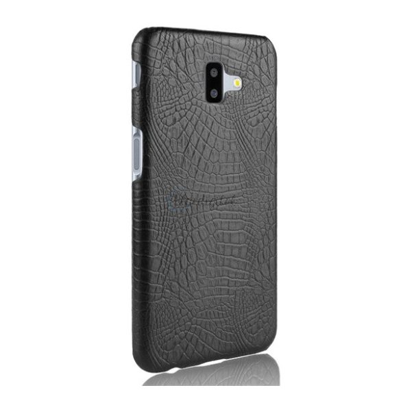Műanyag telefonvédő (bőr hatású, krokodilbőr minta) FEKETE Samsung Galaxy J6 Plus (SM-J610F)