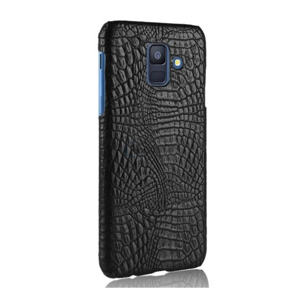 Műanyag telefonvédő (bőr hatású, krokodilbőr minta) FEKETE Samsung Galaxy A6 (2018) SM-A600F