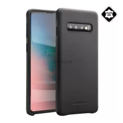   QIALINO műanyag telefonvédő (valódi bőr bevonat) FEKETE Samsung Galaxy S10 (SM-G973)