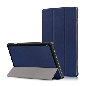 Tok álló, bőr hatású (FLIP, oldalra nyíló, TRIFOLD asztali tartó funkció) SÖTÉTKÉK Lenovo Tab M10 (TB-X605F), Lenovo Tab M10 HD (TB-X505F)