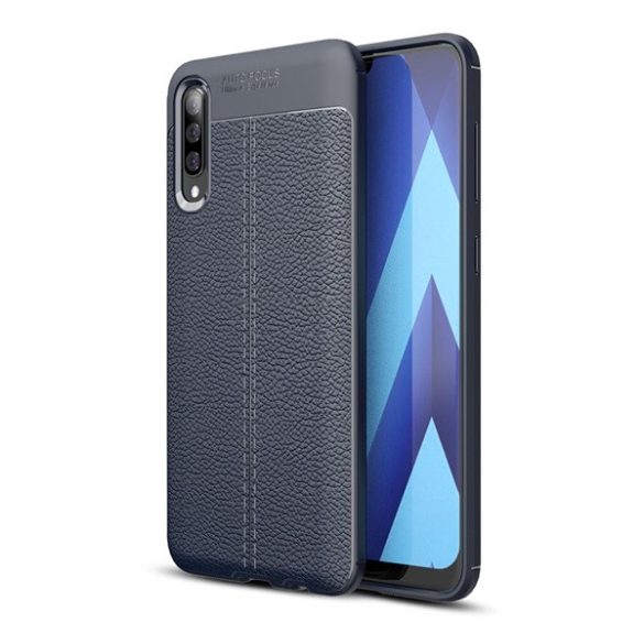 Szilikon telefonvédő (közepesen ütésálló, bőr hatású, varrás minta) SÖTÉTKÉK Samsung Galaxy A50 (SM-A505F), Samsung Galaxy A30s (SM-A307F), Samsung Galaxy A50s (SM-A507F)