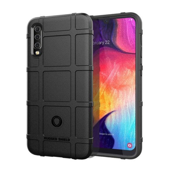 Szilikon telefonvédő (közepesen ütésálló, négyzet minta) FEKETE Samsung Galaxy A50 (SM-A505F), Samsung Galaxy A30s (SM-A307F), Samsung Galaxy A50s (SM-A507F)