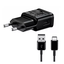   SAMSUNG hálózati töltő USB aljzat (15W, gyorstöltő + Type-C kábel) FEKETE