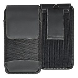   Tok álló, bőr hatású (univerzális, övre fűzhető, tépőzáras, textil, bőr hatású bevonat, 6.5" méret) FEKETE