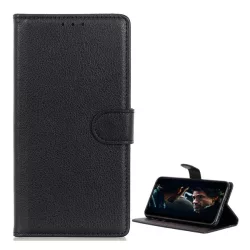   Tok álló, bőr hatású (FLIP, oldalra nyíló, asztali tartó funkció, prémium) FEKETE Huawei Y6 2019 (Y6 Prime 2019)
