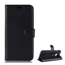   Tok álló, bőr hatású (FLIP, oldalra nyíló, asztali tartó funkció, prémium) FEKETE Motorola Moto G7 (XT1962)