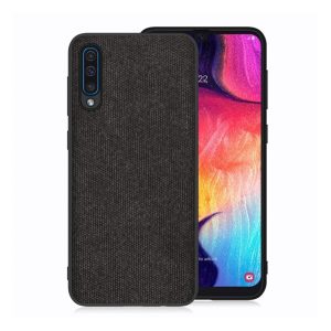 Szilikon telefonvédő (textil hátlap) FEKETE Samsung Galaxy A50 (SM-A505F), Samsung Galaxy A30s (SM-A307F), Samsung Galaxy A50s (SM-A507F)