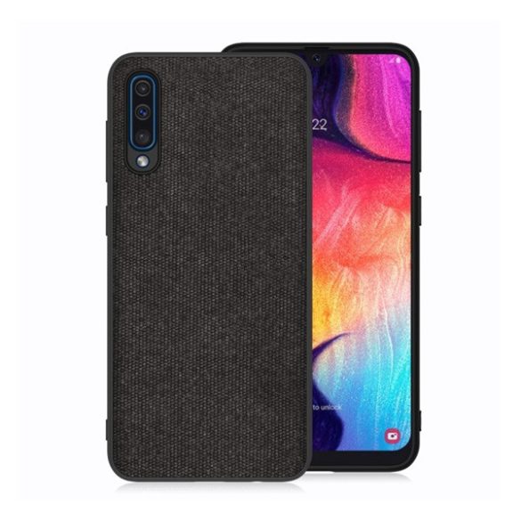 Szilikon telefonvédő (textil hátlap) FEKETE Samsung Galaxy A50 (SM-A505F), Samsung Galaxy A30s (SM-A307F), Samsung Galaxy A50s (SM-A507F)