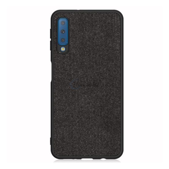 Szilikon telefonvédő (textil hátlap) FEKETE Samsung Galaxy A7 (2018) SM-A750F