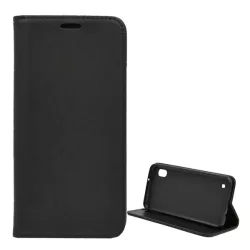   Tok álló, bőr hatású (FLIP, oldalra nyíló, asztali tartó funkció) FEKETE Samsung Galaxy A10 (SM-A105F)