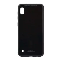  Műanyag telefonvédő (közepesen ütésálló, üveg hátlap) FEKETE Samsung Galaxy A10 (SM-A105F)