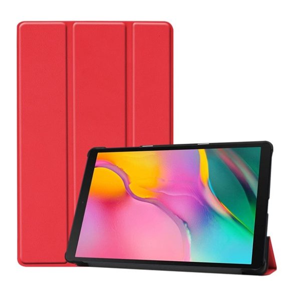 Tok álló, bőr hatású (aktív FLIP, oldalra nyíló, TRIFOLD, asztali tartó) PIROS Samsung Galaxy Tab A 10.1 WIFI (2019) SM-T510, Samsung Galaxy Tab A 10.1 LTE (2019) SM-T515