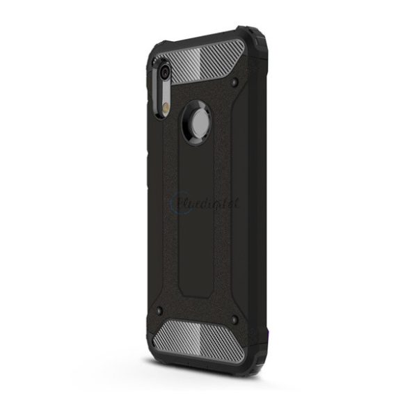 Defender műanyag telefonvédő (közepesen ütésálló, légpárnás sarok, szilikon belső, fémhatás) FEKETE Honor 8A (Play 8A), Huawei Y6s (2019)