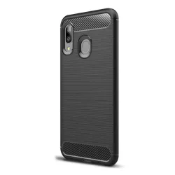   Szilikon telefonvédő (közepesen ütésálló, légpárnás sarok, szálcsiszolt, karbon minta) FEKETE Samsung Galaxy A20e (SM-A202F)