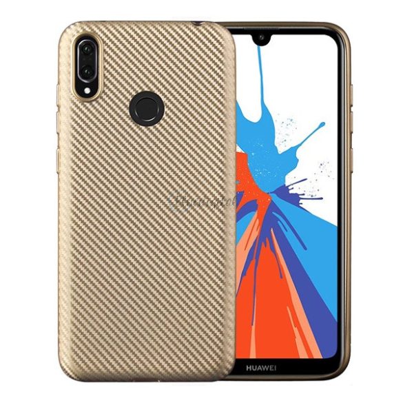 Szilikon telefonvédő (karbon minta) ARANY Huawei Y7 2019 (Y7 Prime 2019)