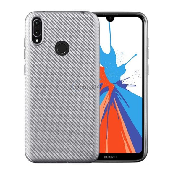 Szilikon telefonvédő (karbon minta) EZÜST Huawei Y7 2019 (Y7 Prime 2019)