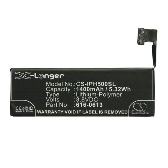 CAMERON SINO Li-Polymer akku (3.8V/1400mAh, Apple 616-0610 kompatibilis) FEKETE Apple iPhone 5