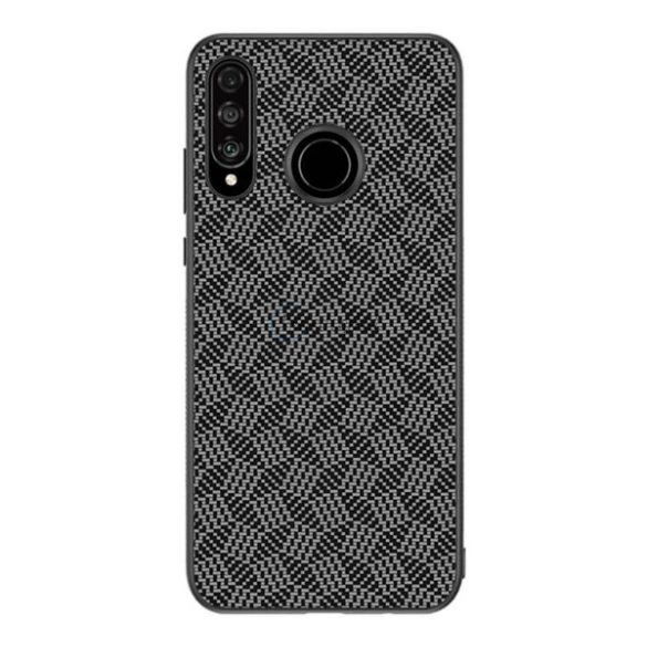 NILLKIN SYNTHETIC FIBER PLAID műanyag telefonvédő (gumírozott, környezetbarát, 3D, csíkos minta) FEKETE Huawei P30 Lite (Nova 4e)