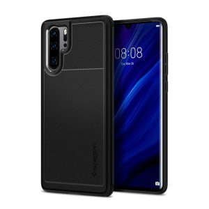 SPIGEN RUGGED ARMOR szilikon telefonvédő (közepesen ütésálló, légpárnás sarok, karbon minta) FEKETE Huawei P30 Pro