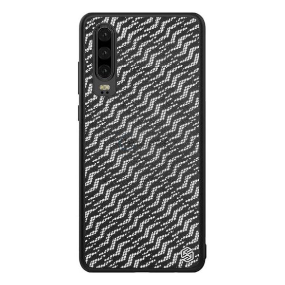 NILLKIN GRADIENT CASE műanyag telefonvédő (szilikon keret, fényvisszaverő bőr hatású hátlap) FEKETE / EZÜST Huawei P30