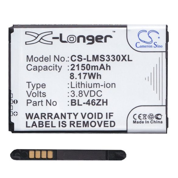 CAMERON SINO akku 2150mAh LI-ION (BL-46ZH kompatibilis) LG K7 (X210), LG K8 (K350n)