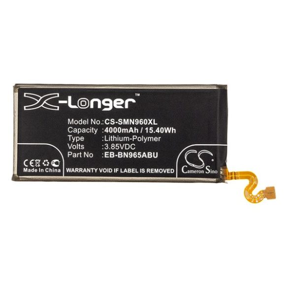 CAMERON SINO Li-Polymer akku (3.85V/4000mAh, Samsung EB-BN965ABE kompatibilis) FEKETE Samsung Galaxy Note 9 (SM-N960F)