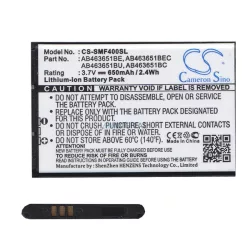   CAMERON SINO Li-Ion akku (3.7V/650mAh, Samsung AB463651BC kompatibilis) FEKETE Samsung SM-B312, Primo II (GT-S5611), Rex 70 (GT-S3800)