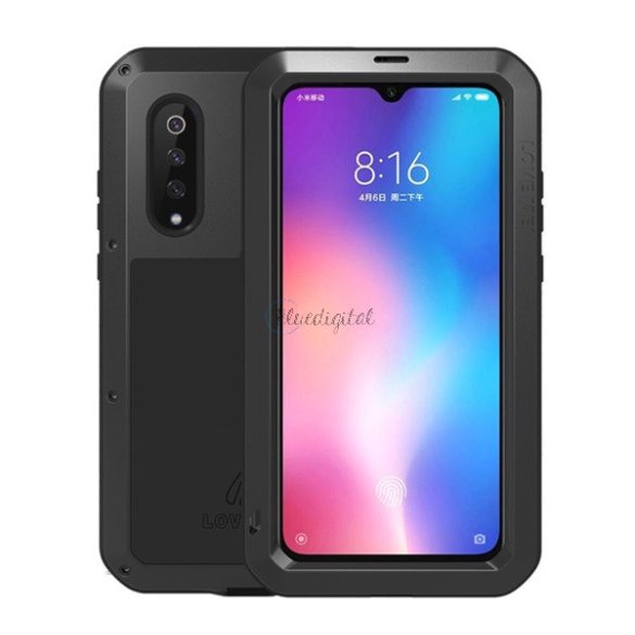 LOVE MEI defender telefonvédő gumi (ütésálló, fém keret) FEKETE Xiaomi Mi 9