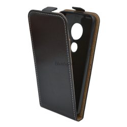   Tok álló, bőr hatású (FLIP, lefelé nyíló, szilikon tartó) FEKETE Motorola Moto G7 (XT1962)